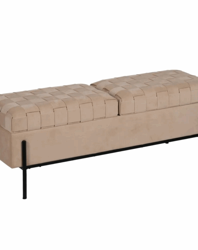 Banc Malle Beige – Tissu Tresse & Piétement Metal-