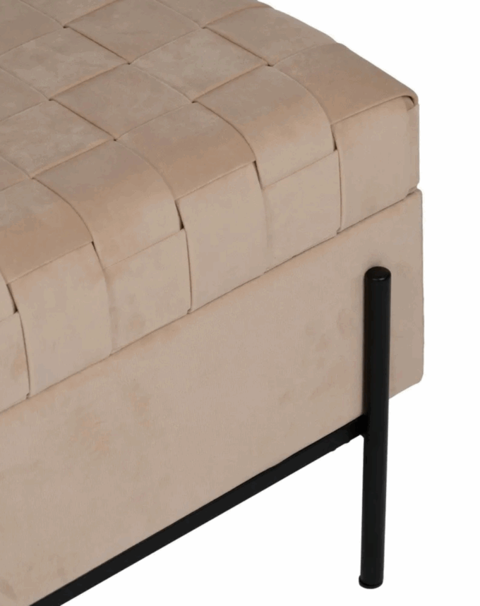 Banc Malle Beige – Tissu Tresse & Piétement Metal-