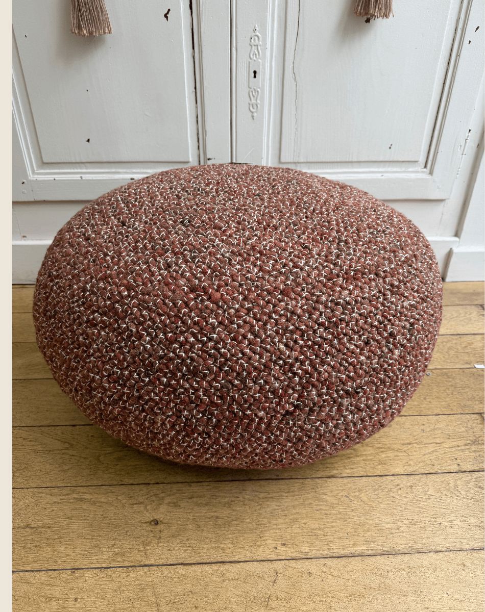 Pouf Galet en Laine – Bordeaux- M