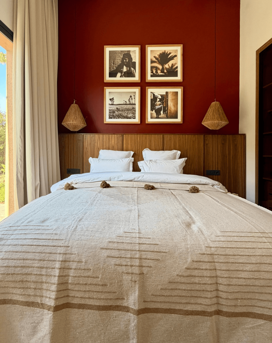 Plaid en coton Marrakech - lignes beiges