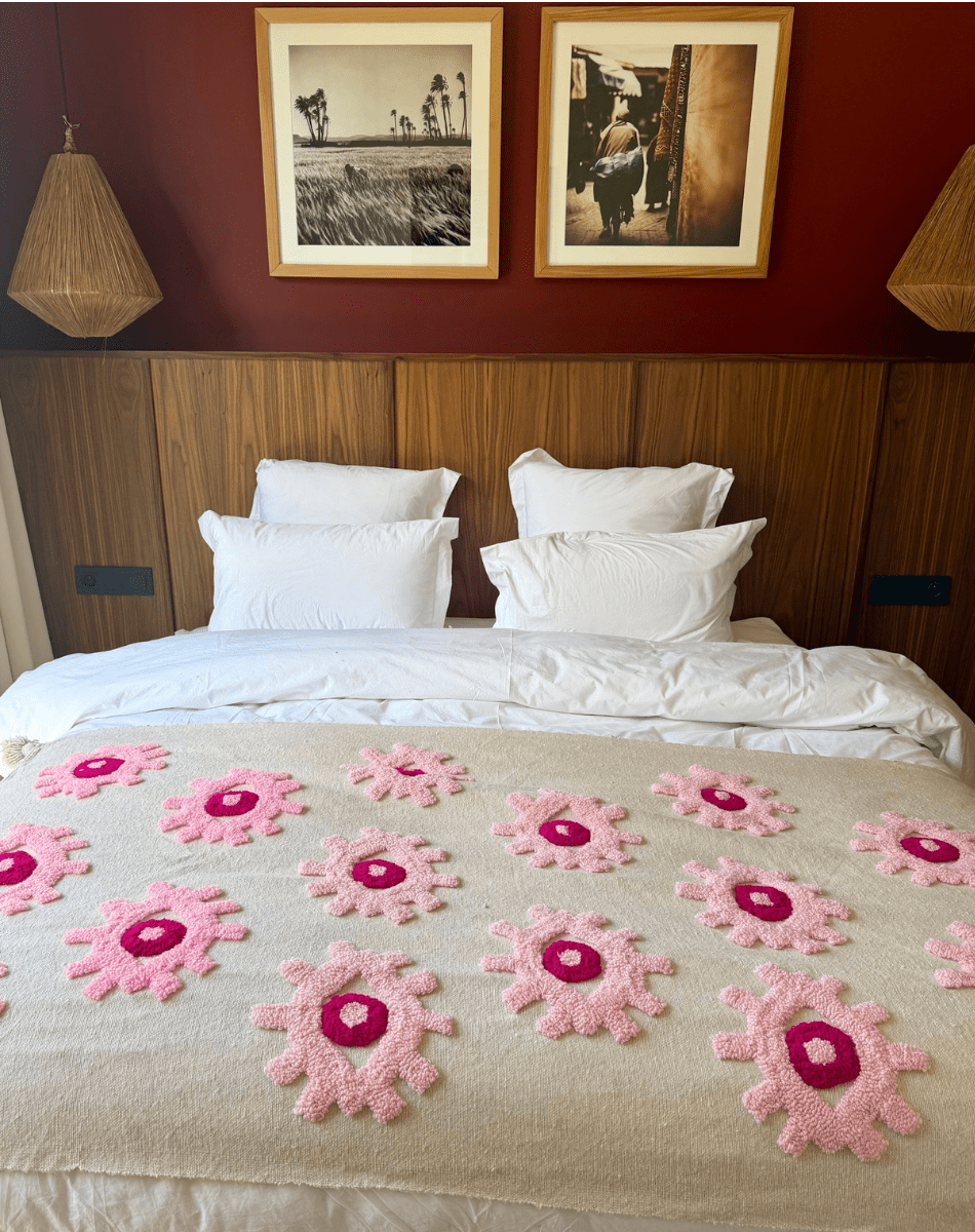 Plaid en coton Marrakech - broderies roses