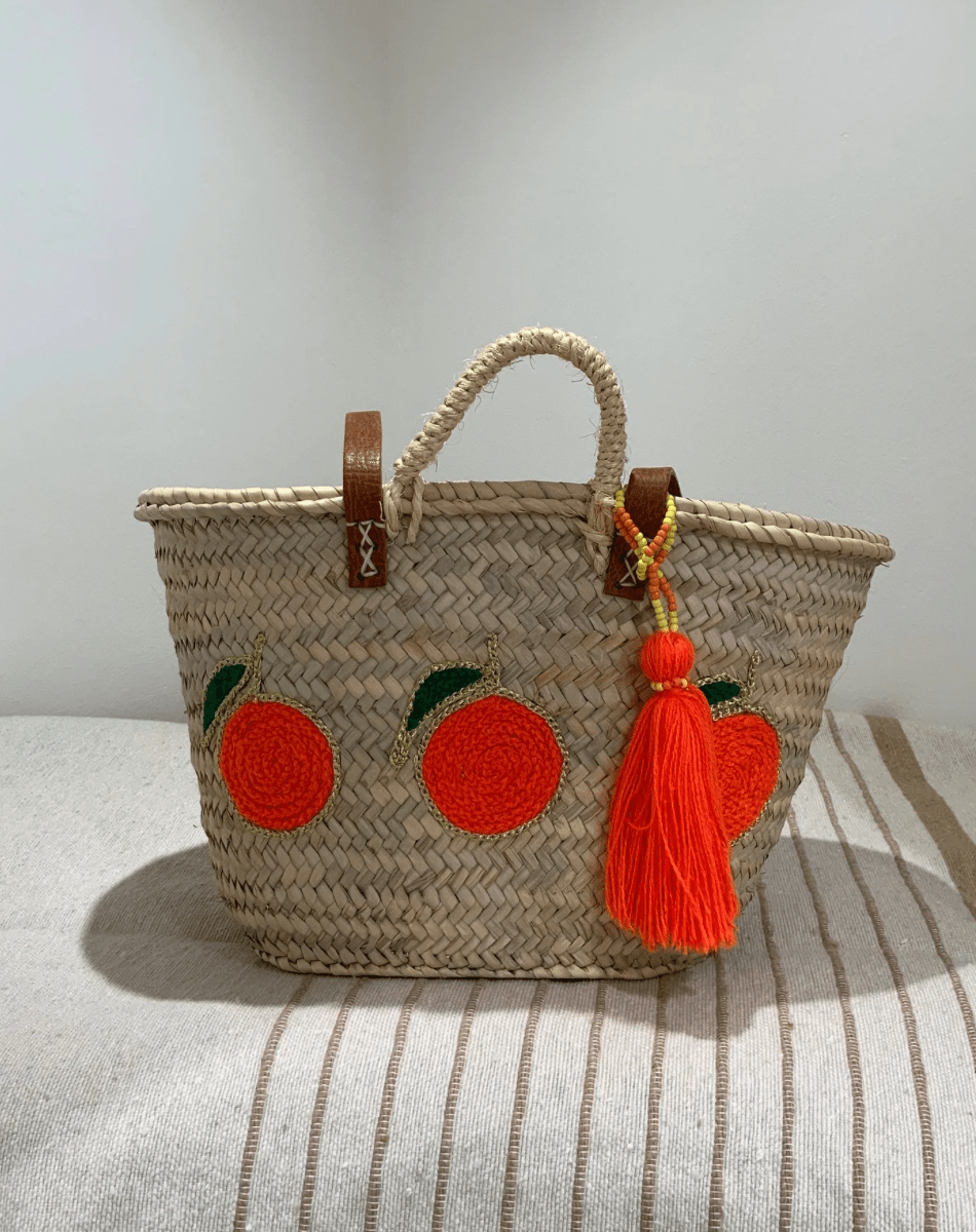 Panier en osier brodé « MANDARINES »